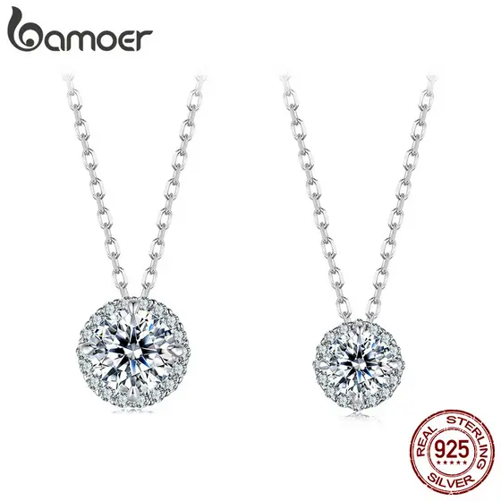Colar Bamoer 925 Sterling Sliver Brilhante Moissanite Joias Presentes Para Mulheres