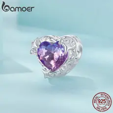 Bamoer 925 Sterling Sliver Charme Gradiente De Fita Coração Rosa-Púrpura Acessórios Para Pulseira