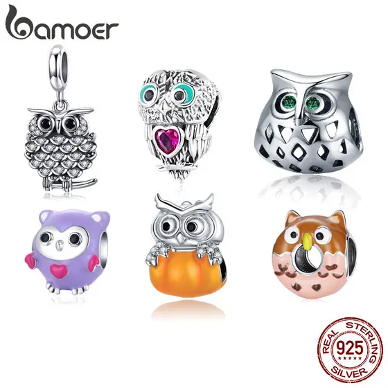 Bamoer 925 Sterling Silver Charms Vivid Owl Pendant Mulher Acessórios De Aniversário SCC424