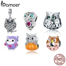 Bamoer 925 Sterling Silver Charms Vivid Owl Pendant Mulher Acessórios De Aniversário SCC424