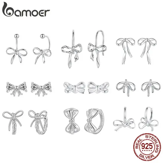 Brincos De Prata Esterlina 925 BAMOER Para Mulheres Com Design De Laço Joias Elegantes Presente