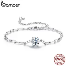 Pulseira De Prata Esterlina 925 Com Design Original BAMOER , Joias De Moissanite Brilhantes , Presentes Para Mulheres