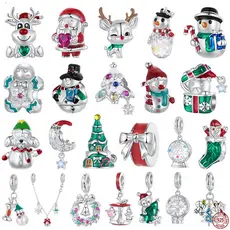 Bamoer 925 Prata Esterlina Contas De Natal Encantos , Boneco De Neve Árvore Elk Padrões Para DIY Pulseira Colar Jóias Fa