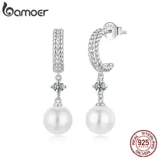 Bamoer Original 925 Brincos De Prata Esterlina Pérola Moissanite Jóias Presente Feminino