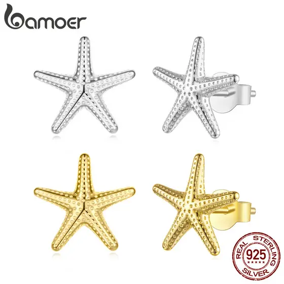 Brincos De Prata Esterlina 925 Bamoer , Joias Pequenas Com Design De Estrela Do Mar , Presentes Para Mulheres