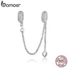 Bamoer 925 Prata Esterlina Corrente De Segurança Amor Coração Encantos Rolha Pingente DIY Para Pulseiras Jóias SCC1112