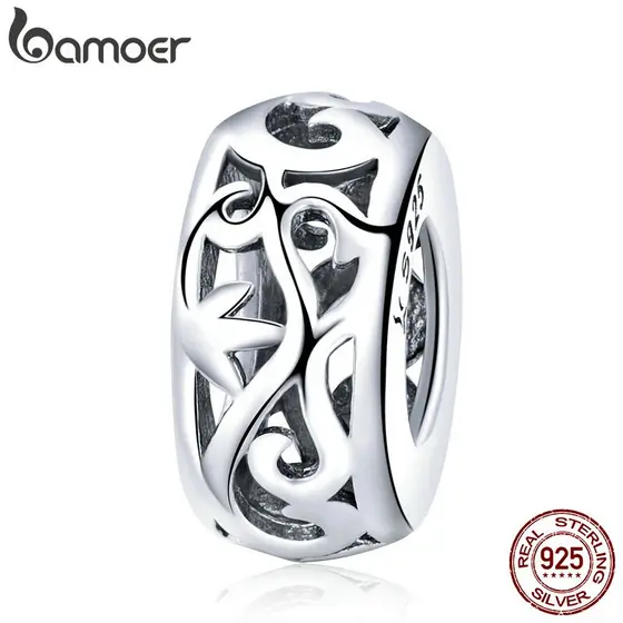 Bamoer 925 Sterling Silver Retro Ondu @ @ Lação Grama Padrão Beads Fit Pulseiras & Colar Diy Acessórios Jóias Scc716