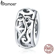 Bamoer 925 Sterling Silver Retro Ondu @ @ Lação Grama Padrão Beads Fit Pulseiras & Colar Diy Acessórios Jóias Scc716