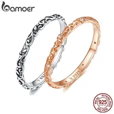 Bamoer Anel Unisex Gravado Tibetano Preto Prata 925 com 3 Tamanhos para Presente SCR513​