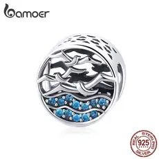 Bamoer Seagulls E Encanto Do Oceano Azul Prata Esterlina 925