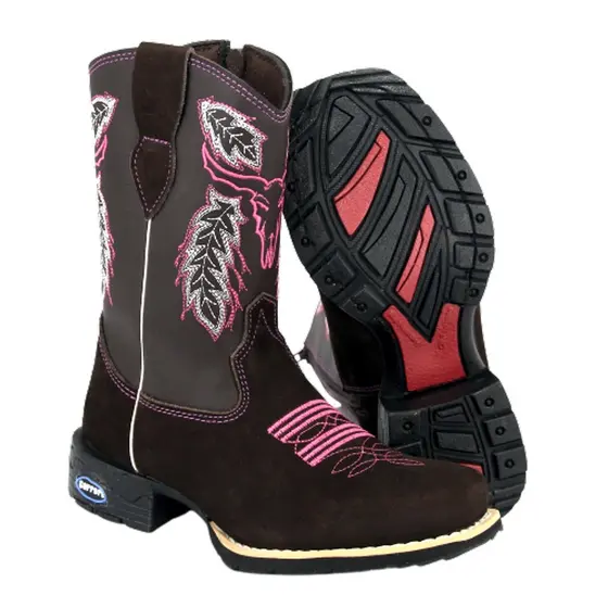 Bota Texana Feminina Infantil Country Couro Bordado Com Zíper