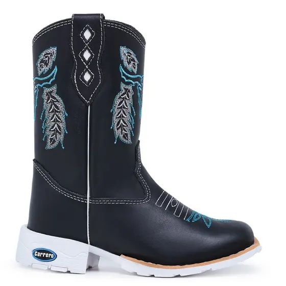 Bota Botina Texana Infantil Country Bordado Cocar Com Ziper Bico Quadrado