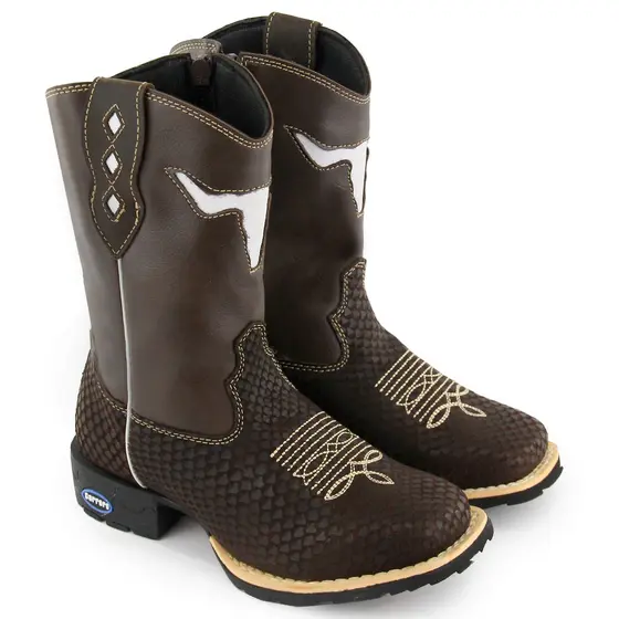 Bota Botina Infantil Texana Country Rodeio Cowboy Couro Bico Quadrado