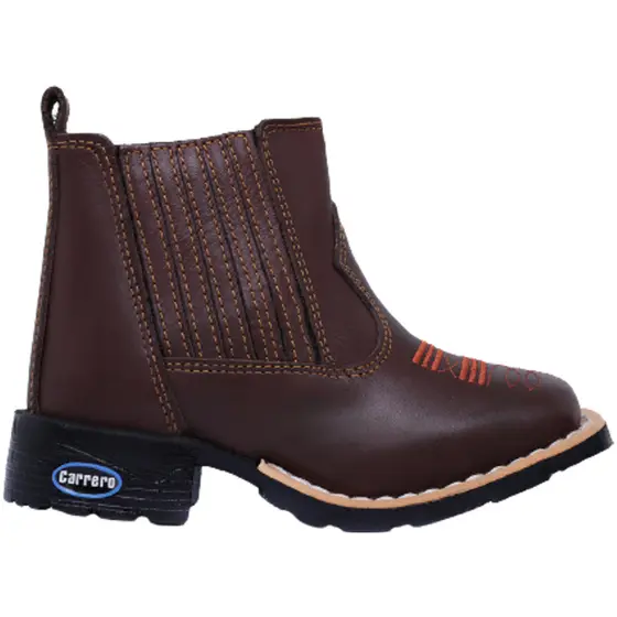 Botina Country Infantil Masculino Kids Cano Baixo Couro Bordado Sola Bico Quadrado