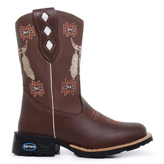 Bota Texana Infantil Country Couro Marrom Boi