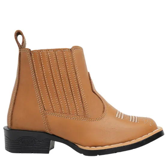 Botina Masculina Infantil Couro Country Bordada Bico Quadrado Cowboy