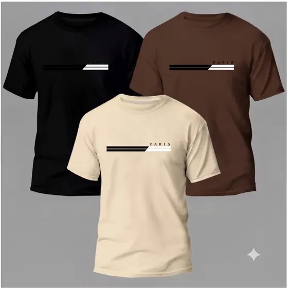 Kit 3 Camisas Masculinas 100% Algodão Premium Camiseta Moda Casual Paris
