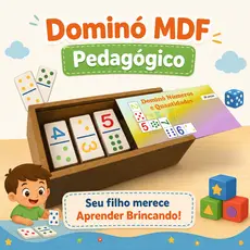 Dominó Educativo Infantil MDF 28 Peças Brinquedo Pedagógico Montessori para Desenvolvimento
