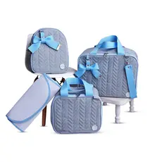 Kit De Bolsa Mala Maternidade 4 Peças Jeans Super Luxo