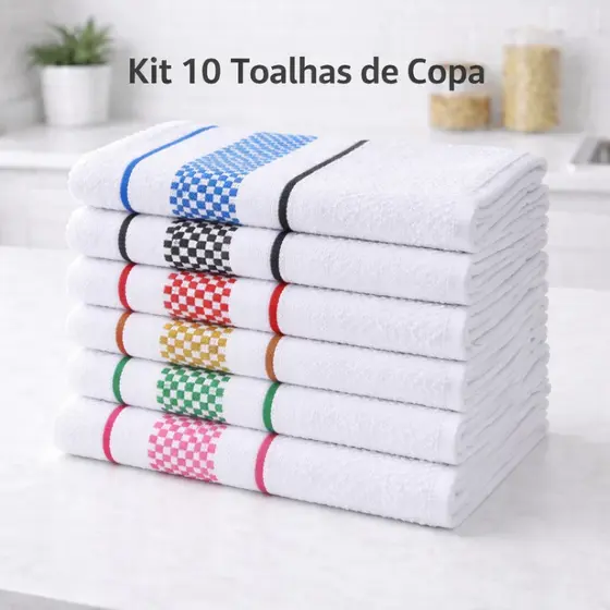 Kit 10 Panos de Prato Jacquard Xadrez 45x65 Atoalhado  - Toalha de Copa