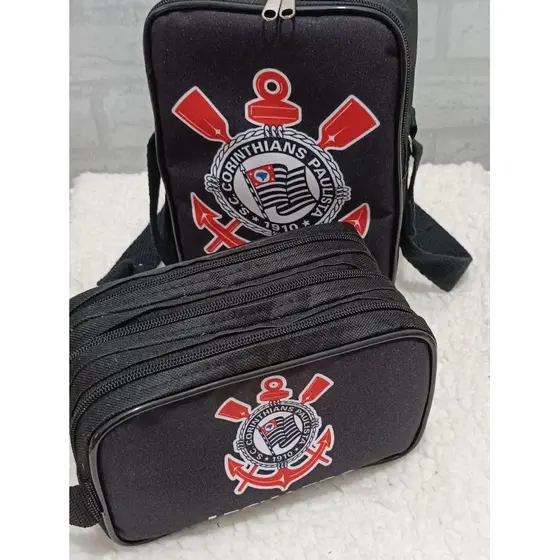 Kit escolar, estojo e lancheira térmica Corinthians.