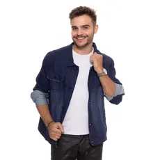 Jaqueta Masculina Jeans Cor Escura Básica Slim Casaco Jeans.