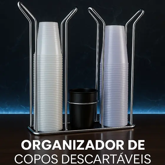 Organizador Porta Copos Descartáveis Café Água 80ml 200ml + Suporte Colher