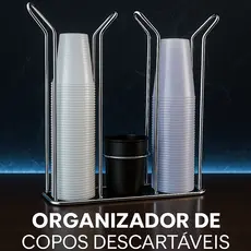 Organizador Porta Copos Descartáveis Café Água 80ml 200ml + Suporte Colher