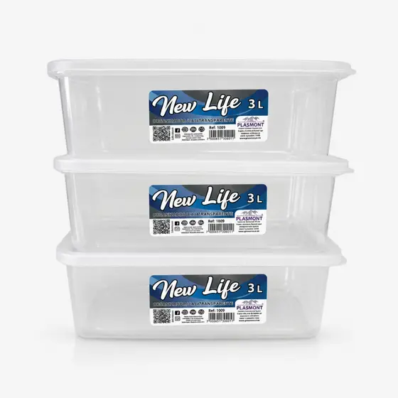 Kit 3 Potes De 3 Litros Reforçado Transparentes Vasilhas Cdp Presídio