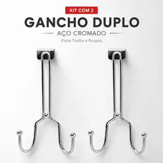 Kit 2 Gancho Duplo Para Porta Aço Cromado Cabideiro Multiuso Porta Toalha Roupas Bolsa Sem Furo