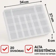 Caixa Organizadora Box 20 Divisórias Multiuso Com Tampa E Trava Bijuterias Parafusos Pesca Costura