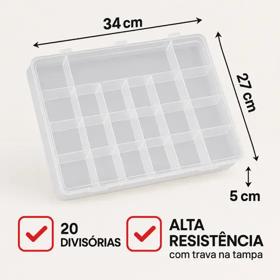 Caixa Organizadora Box Estojo Organizador 20 Divisórias GG
