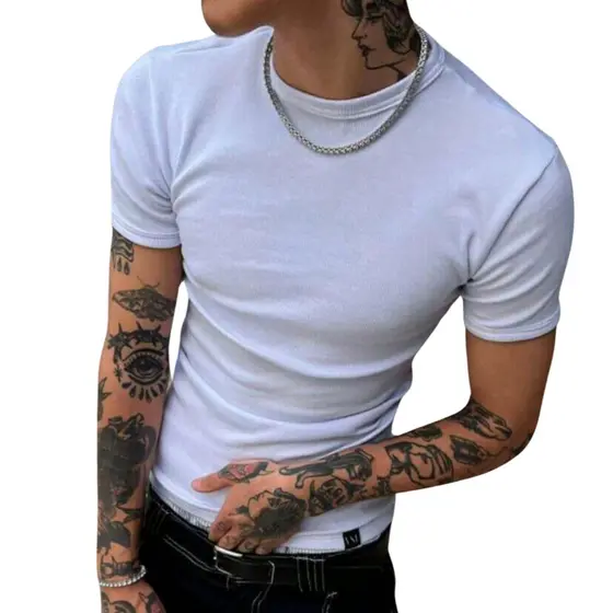 Camiseta Masculina Modelo Americano Canelada Básica
