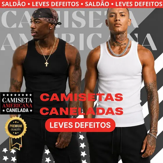 SALDO PEQUENOS DEFEITOS Regata Masculina Canelada Americana RAPPER Slim Fit