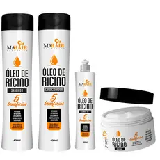 Kit Capilar Shampoo Condicionador Máscara Capilar e Leave-In Óleo de Rícino Mahair