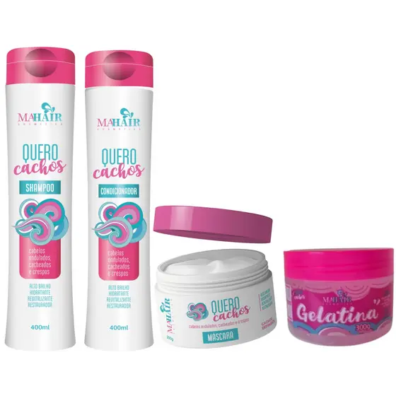 Kit Capilar Shampoo Condicionador Máscara Capilar e Gelatina Quero Cachos Mahair Promoção!