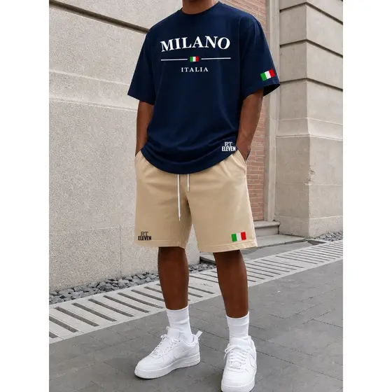Conjunto Milano Itália Camiseta Premium + Bermuda Moletom Com Bolso Masculino