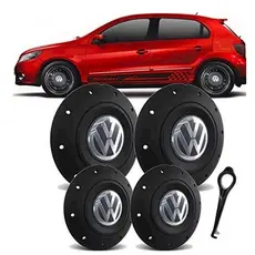 Jogo de Calota Centro Roda Ferro VW Amarok Aro 13 14 15 4 Furos Preta + Chave e adesivo D`Marco