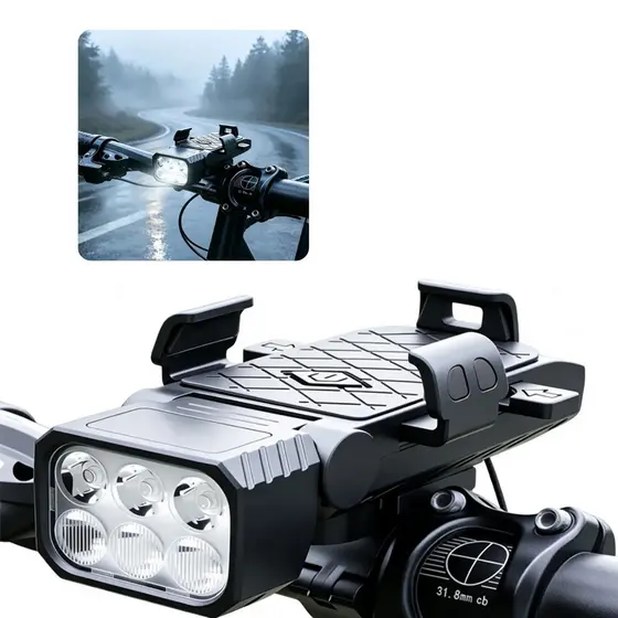 Kit Lanterna Bike 4 em 1 Suporte Celular Buzina Recarga Celular Impermeável Para Ciclismo Diário