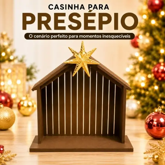 Casinha de natal presépio 20x20 com estrela decoração natalina enfeites para sala