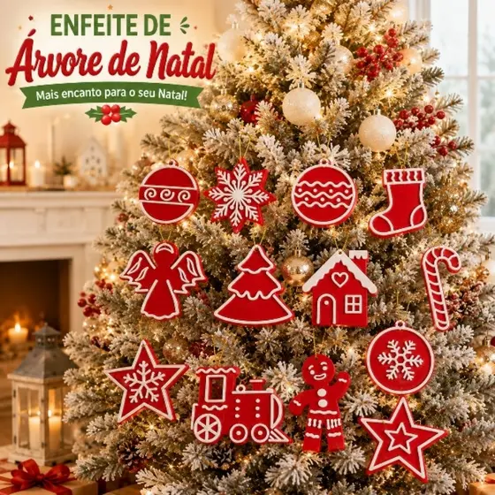 Kit 13 Enfeites de Natal para Árvore Decoração Natalina Elegante Ornamentos Decorativos presente
