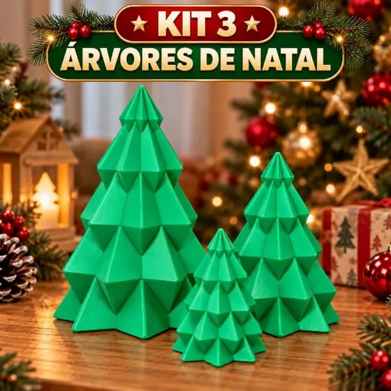 Kit Arvores de natal com 3 peças decoração de natal presente de natalino
