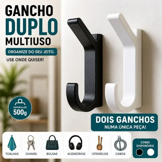 Gancho duplo de parede, sem furar, gancho de parede, suporte multiuso