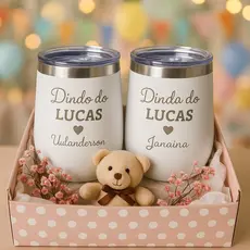 Copo Térmico Personalizado a Laser ou Kit 2 Copos Convite Padrinho Madrinha Dindo Dinda Lembrança Batizado 360ml 473ml