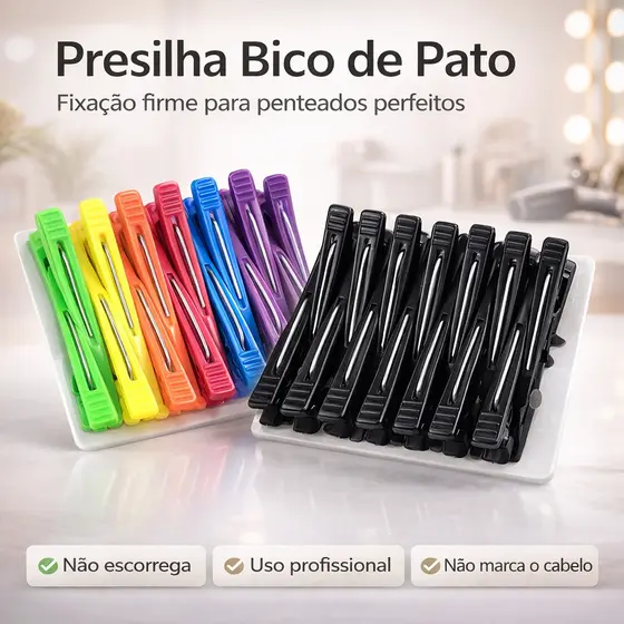 Kit até 60 Presilha Jacaré Bico De Pato Profissional Para Cabelo Prendedor Plastico Resistente