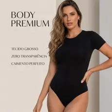 Body Feminino Forro Duplo Suplex Premium Manga Curta Gola Redonda Careca