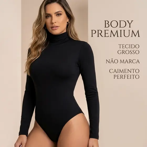 Body Feminino manga longa gola alta Cacharrel Segunda Pele Suplex Premium Moda Bory Bore