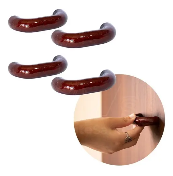 Puxador Alça De Madeira Para Porta E Gaveta Mogno 64mm 4 Pc