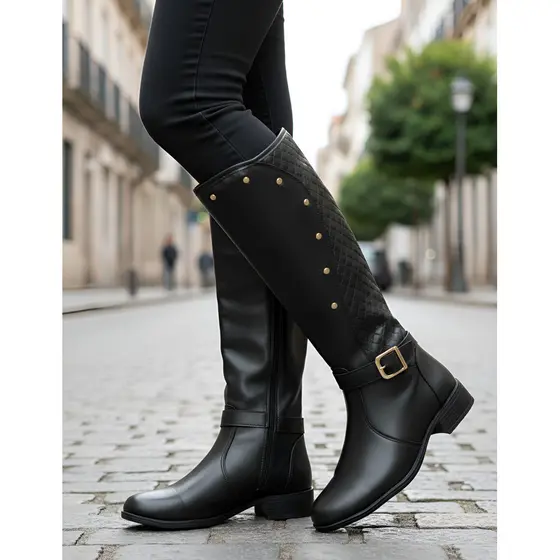 Bota Feminina Montaria Cano Alto Zíper Lateral Estilo Country Elegante