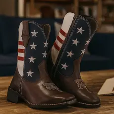 Bota Texana USA Infantil Criança em Couro Country Masculina Bico Quadrado Boiadeiro Peãozinho